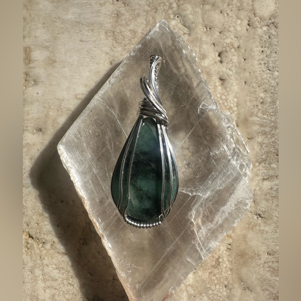 SALE - Sterling Silver Natural Emerald Necklace Pendant